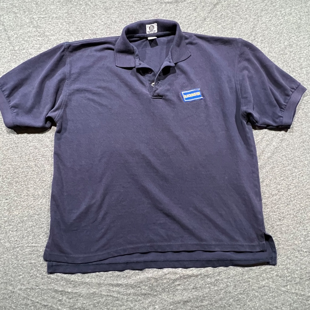 Vintage Blockbuster Navy Cotton Polo Uniform Shirt Size Extra Large | Chest Logo